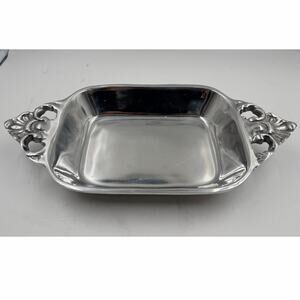 Vintage Mexican Ornate Heavy Aluminum Platter Tray - 14” X 7”